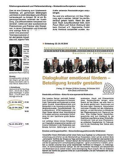 Flyer 2010: Dialogkultur emotional fördern - Beteiligung kreativ gestalten [PDF-Datei Größe 396 KB]